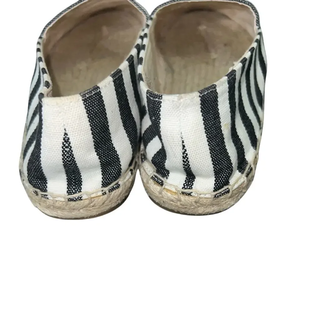 EUC KATE SPADE BLACK WHITE STRIPES Gimlet Heart Lips Espadrille Flats SZ 7
